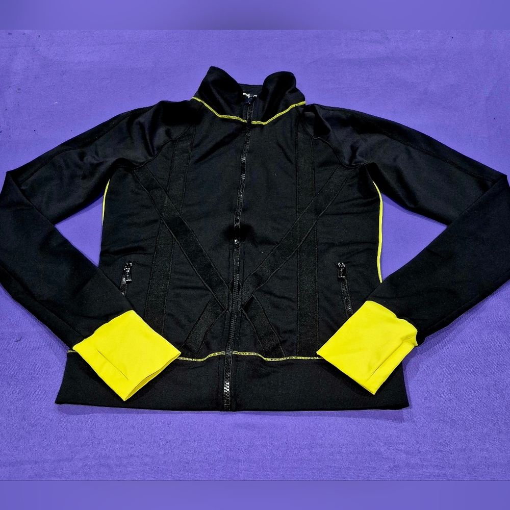 RARE!!Bebe Sport Logo Black/Empire Yellow Full Zip Jacket - Small.